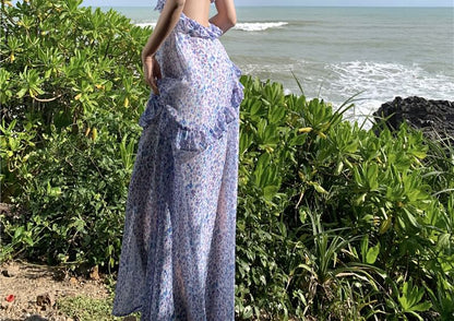 A-Line Midi Dress Floral Print Strap Spaghetti