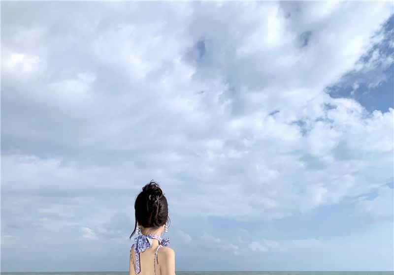 A-Line Midi Dress Floral Print Strap Spaghetti