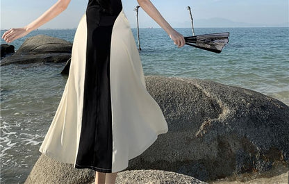 Maxi Dress A-Line Two Sleeveless Tone Crewneck