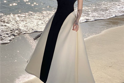 Maxi Dress A-Line Two Sleeveless Tone Crewneck