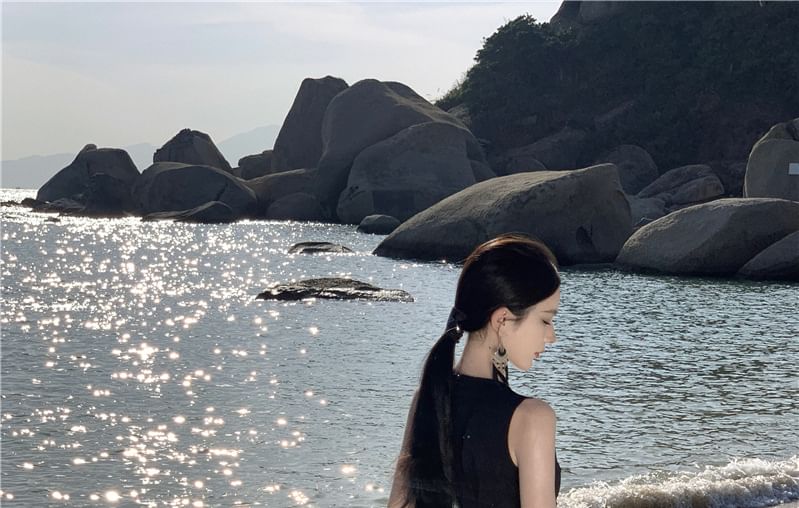 Maxi Dress A-Line Two Sleeveless Tone Crewneck