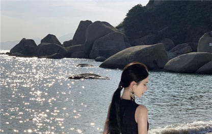 Maxi Dress A-Line Two Sleeveless Tone Crewneck