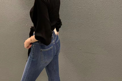 Long-Sleeve V-Neck Plain Wrap Top