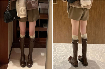 Faux Buckled Tall Leather Boots