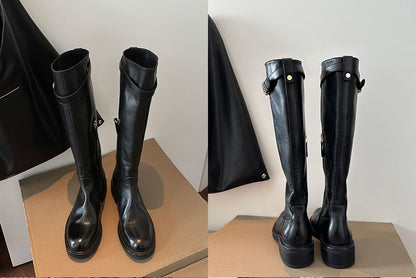 Faux Buckled Tall Leather Boots