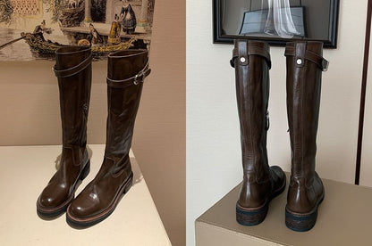 Faux Buckled Tall Leather Boots