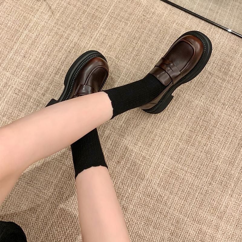 Faux Leather Loafers Platform Chunky Heel