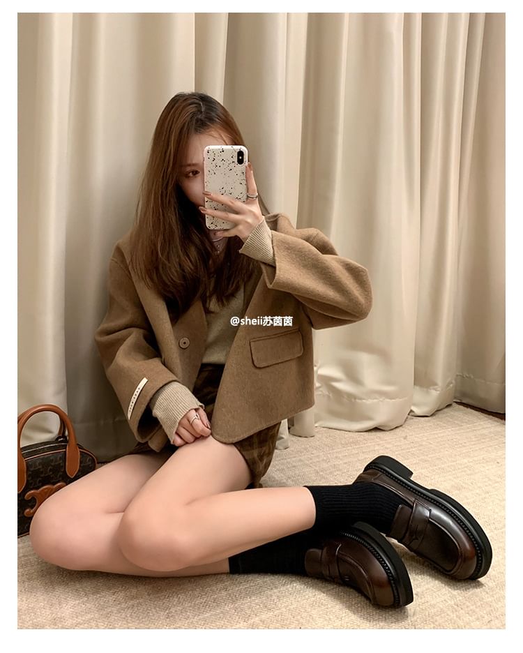 Faux Leather Loafers Platform Chunky Heel