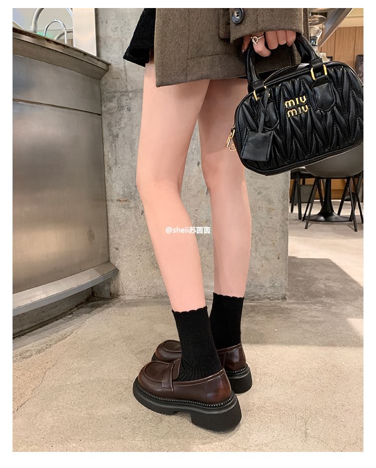 Faux Leather Loafers Platform Chunky Heel