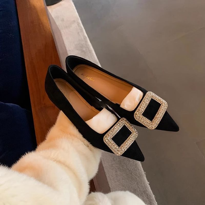 Flats Rhinestone Pointy Buckled