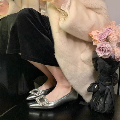 Flats Rhinestone Pointy Buckled