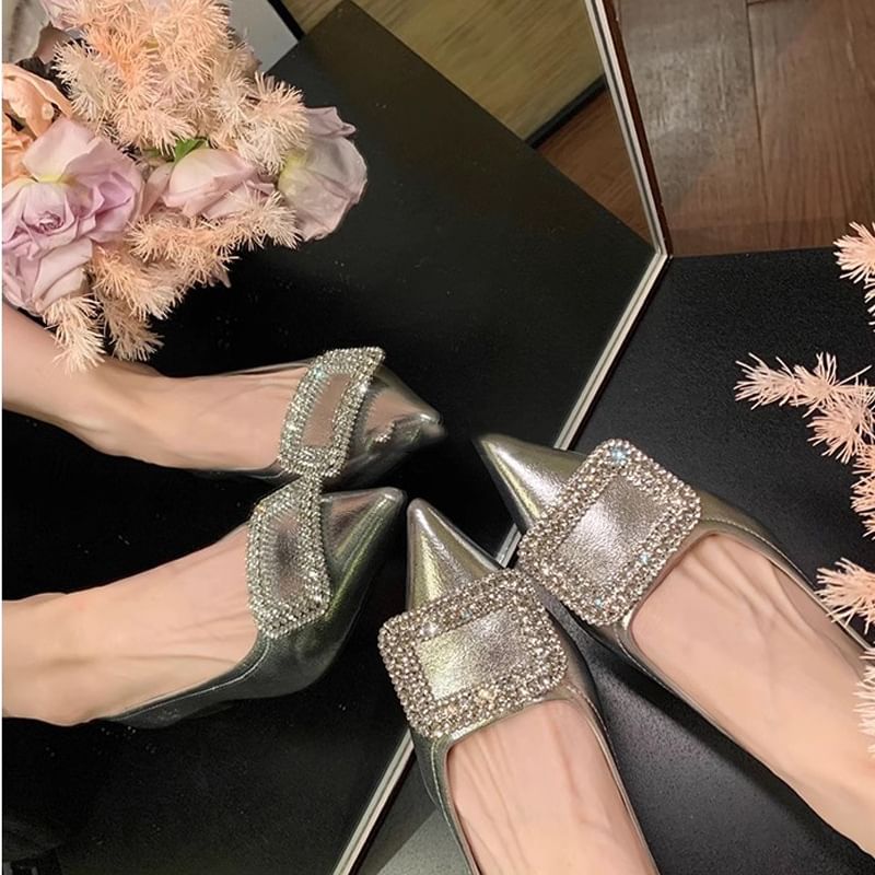 Flats Rhinestone Pointy Buckled