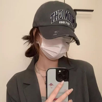 Lettering Baseball Cap Distressed Embroidered