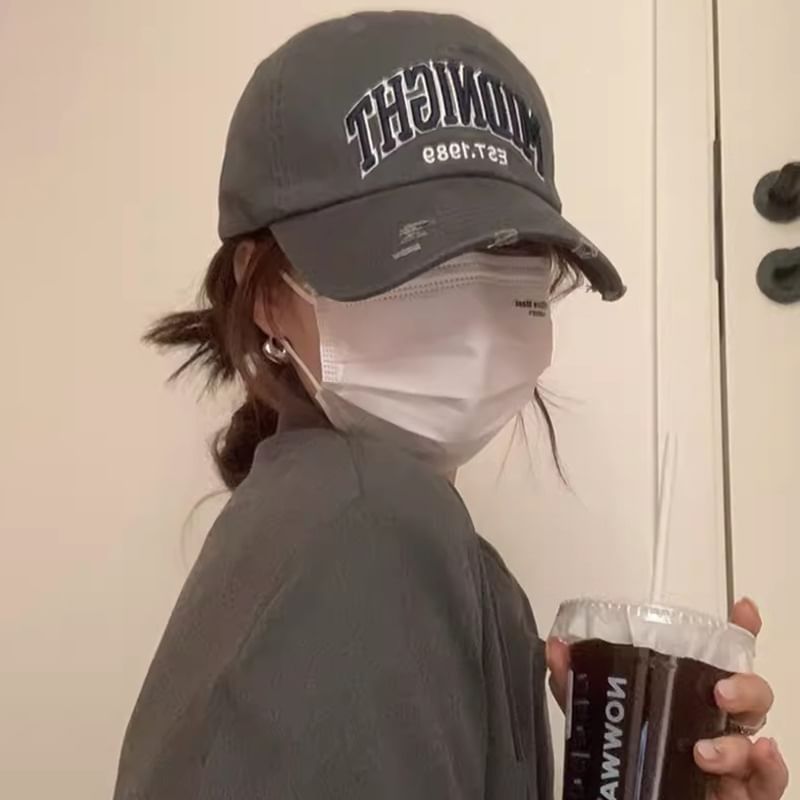 Lettering Baseball Cap Distressed Embroidered