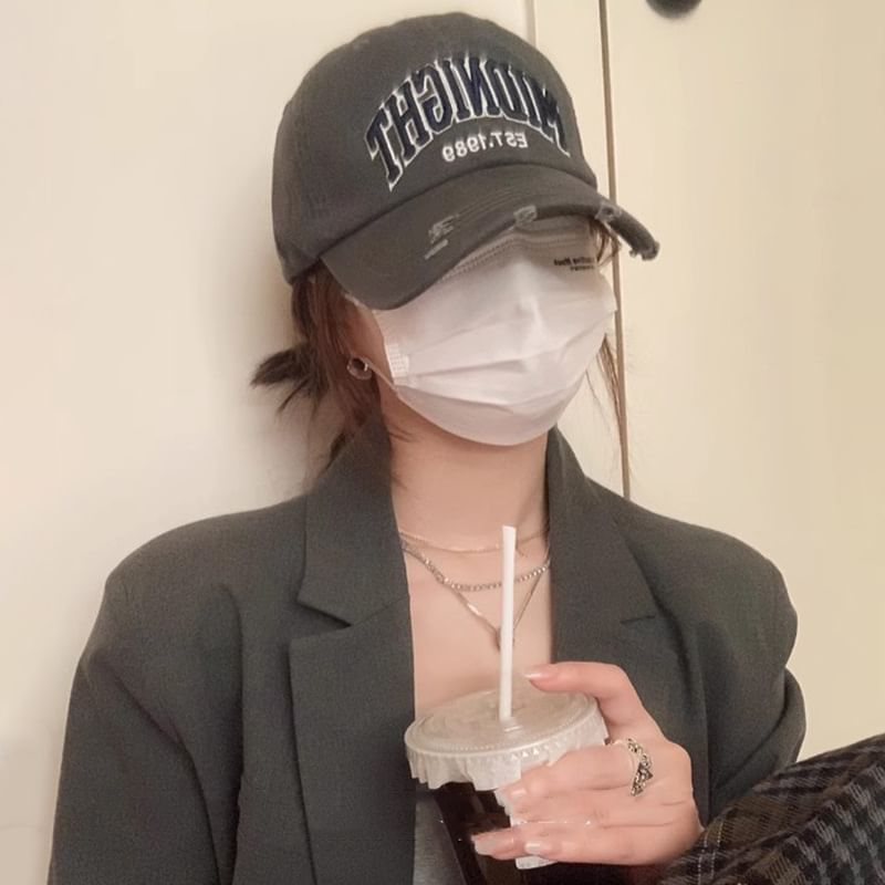 Lettering Baseball Cap Distressed Embroidered