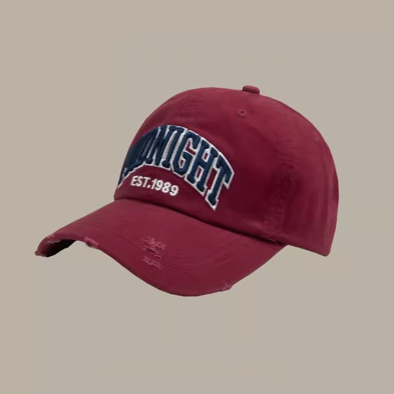 Lettering Baseball Cap Distressed Embroidered