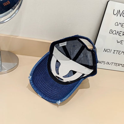 Baseball Distressed Denim Cap Embroidered Lettering