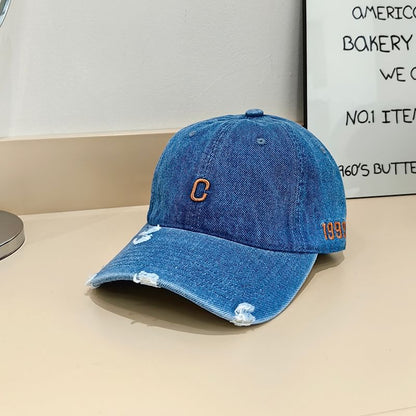Baseball Distressed Denim Cap Embroidered Lettering