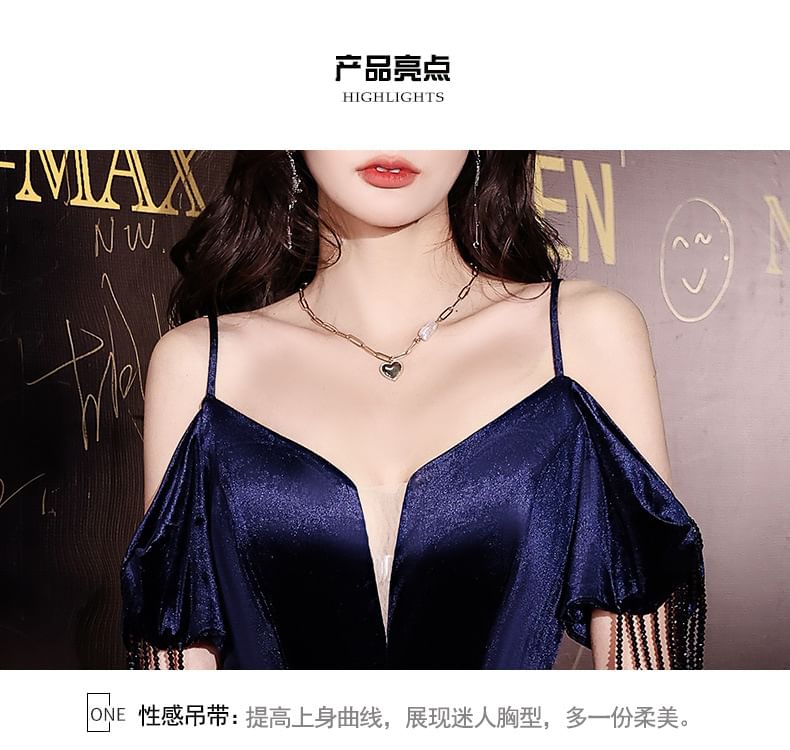 Gown Cold-Shoulder Sequin Side-Slit Evening Trumpet