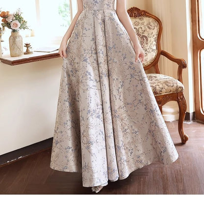 Evening Floral Puff-Sleeve A-Line Gown