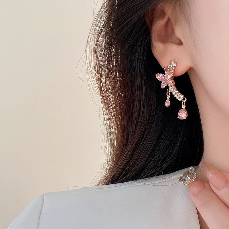 Rhinestone Butterfly Drop Earring