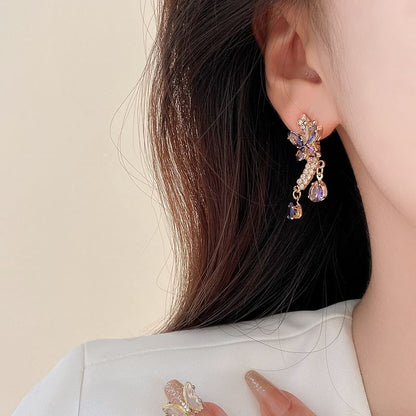 Rhinestone Butterfly Drop Earring