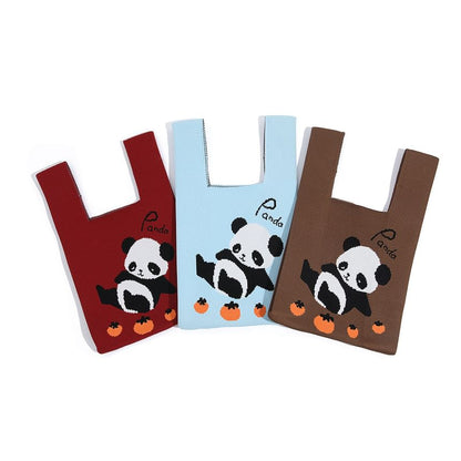 Jacquard Knit Tote Panda Bag