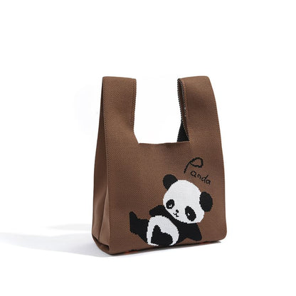 Jacquard Knit Tote Panda Bag