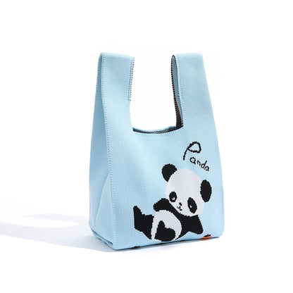 Jacquard Knit Tote Panda Bag