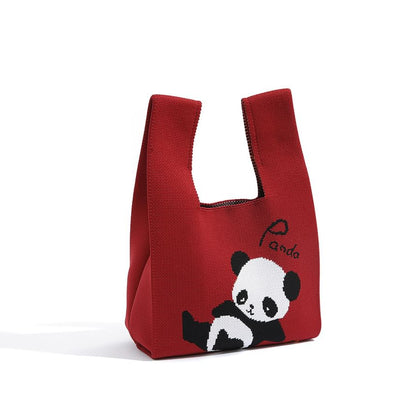 Jacquard Knit Tote Panda Bag