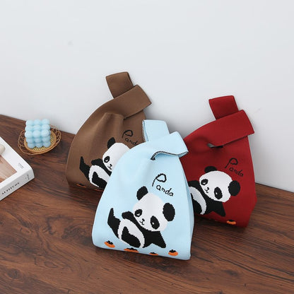 Jacquard Knit Tote Panda Bag