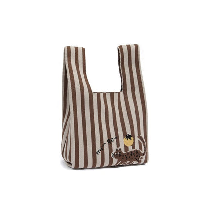 Cat Knit Tote Jacquard Bag