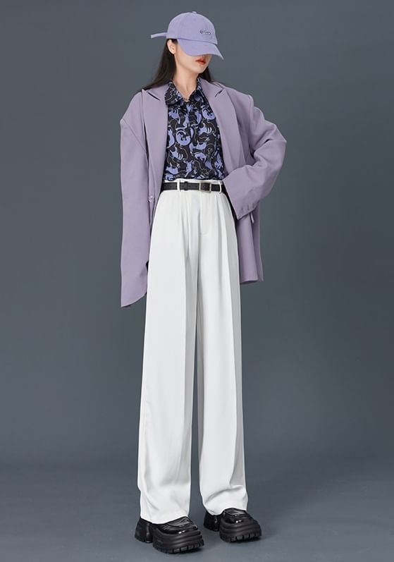 High Rise Wide Leg Drape Plain Dress Pants