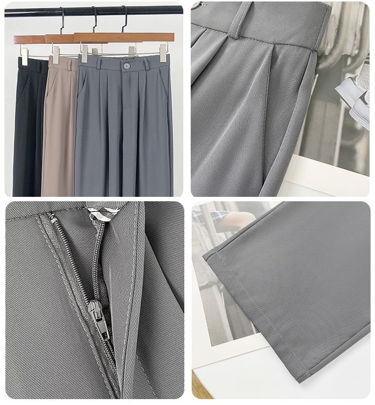 High Rise Wide Leg Drape Plain Dress Pants