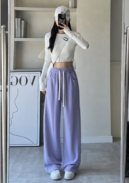 High Rise Wide Leg Plain Sweatpants