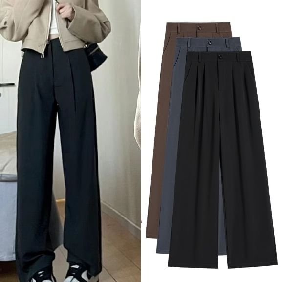 Plain Mid Rise Wide Leg Dress Pants