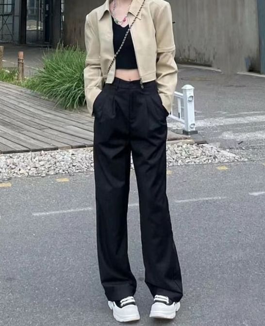 Plain Mid Rise Wide Leg Dress Pants