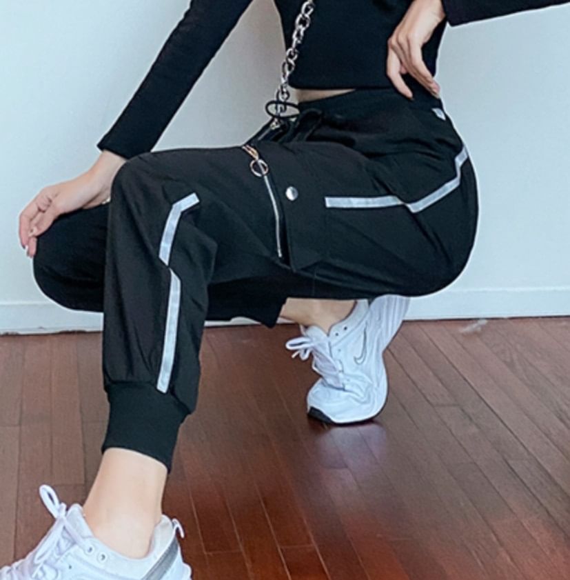 Drawstring Waist Striped Harem Cargo Pants