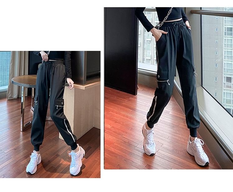 Drawstring Waist Striped Harem Cargo Pants