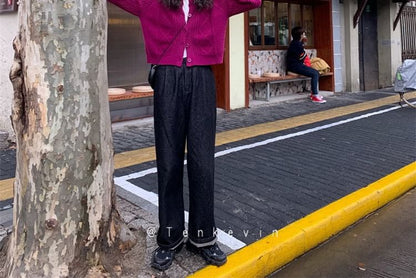 Knit Button-Up Cable Plain Cardigan