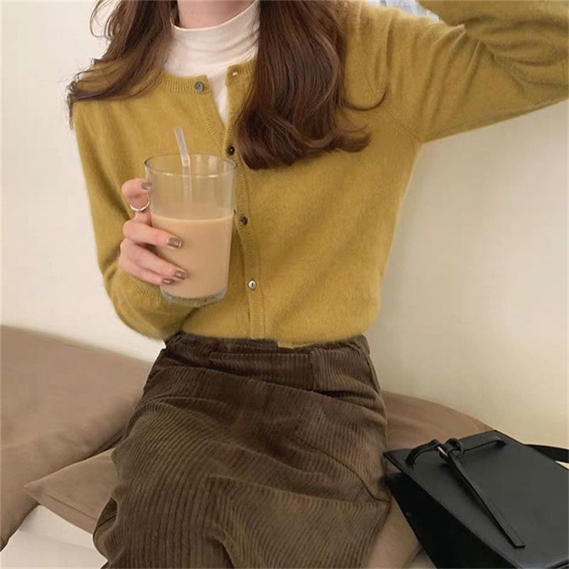 Plain Cardigan Button-Up