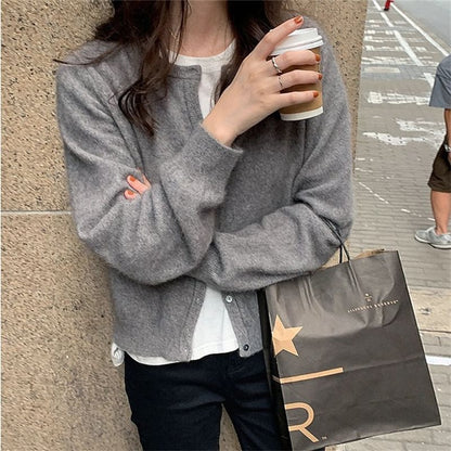 Plain Cardigan Button-Up