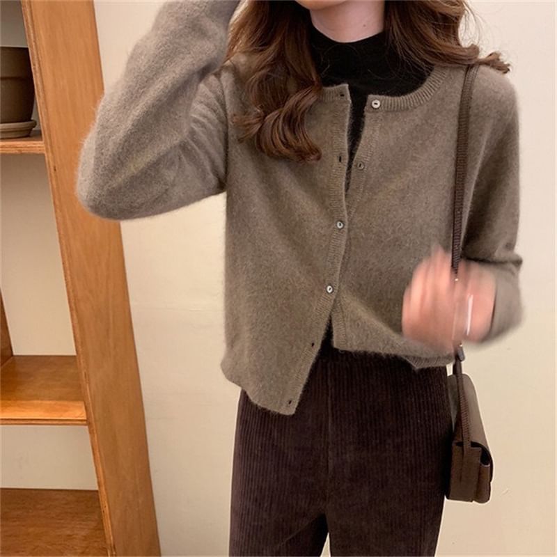 Plain Cardigan Button-Up
