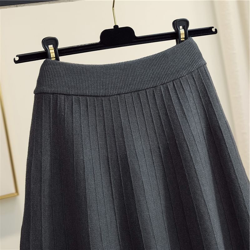 A-Line Midi Printed Waist Knit Skirt High