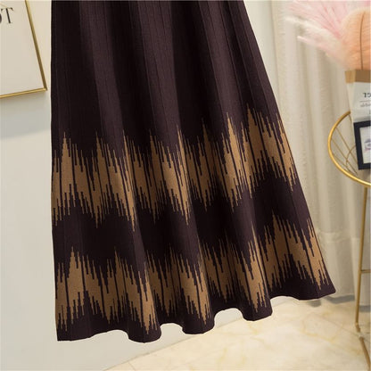 A-Line Midi Printed Waist Knit Skirt High