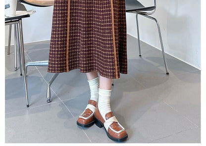 Waist A-Line Skirt Knit Midi Plaid High