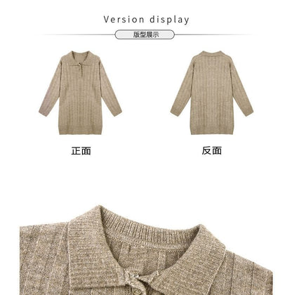 Dress Mini Sweater Plain Long-Sleeve Polo-Neck