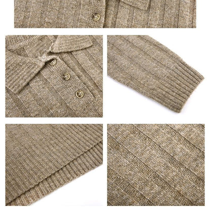 Dress Mini Sweater Plain Long-Sleeve Polo-Neck