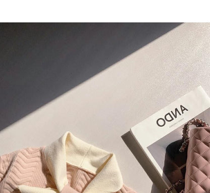 Dress Midi Button-Up Puff-Sleeve Plain Tie-Neck Knit