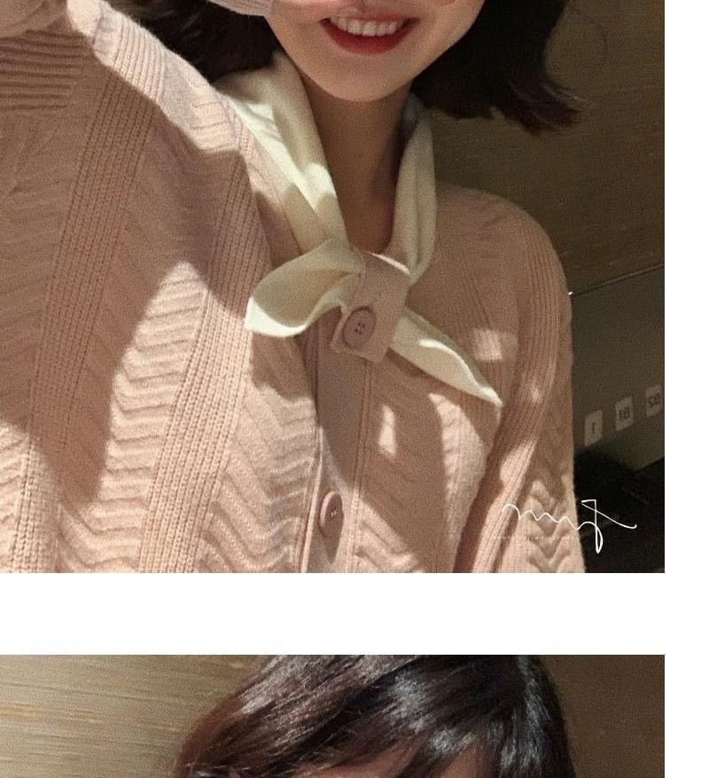 Dress Midi Button-Up Puff-Sleeve Plain Tie-Neck Knit